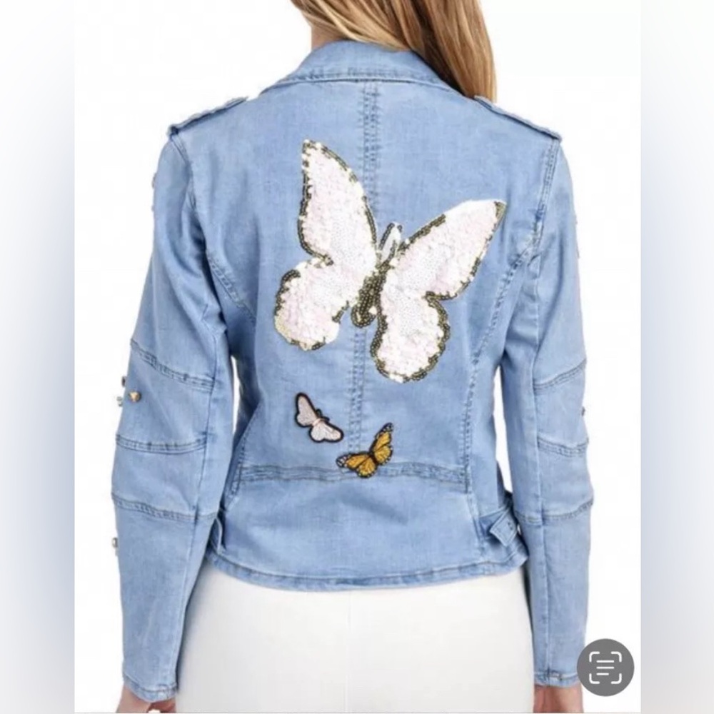 Light Blue Denim Jacket with Sequin Butterfly Back